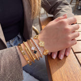 Camhanno Gold Bangle Bracelets for Women - Stainless Steel Stackable Bangles Non-Tarnish Clover Lucky Charm Bracelets, Trendy Gift for Girlfriend/Wife on Christmas Valentine’s Birthday
