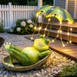 ASDFG 6.7" Solar Frog Garden Statue with Light Up Umbrella - IP65 Waterproof Resin Sculpture, Outdoor Figurine for Patio Yard Pond, Unique Gardening Gifts for Women/Mom