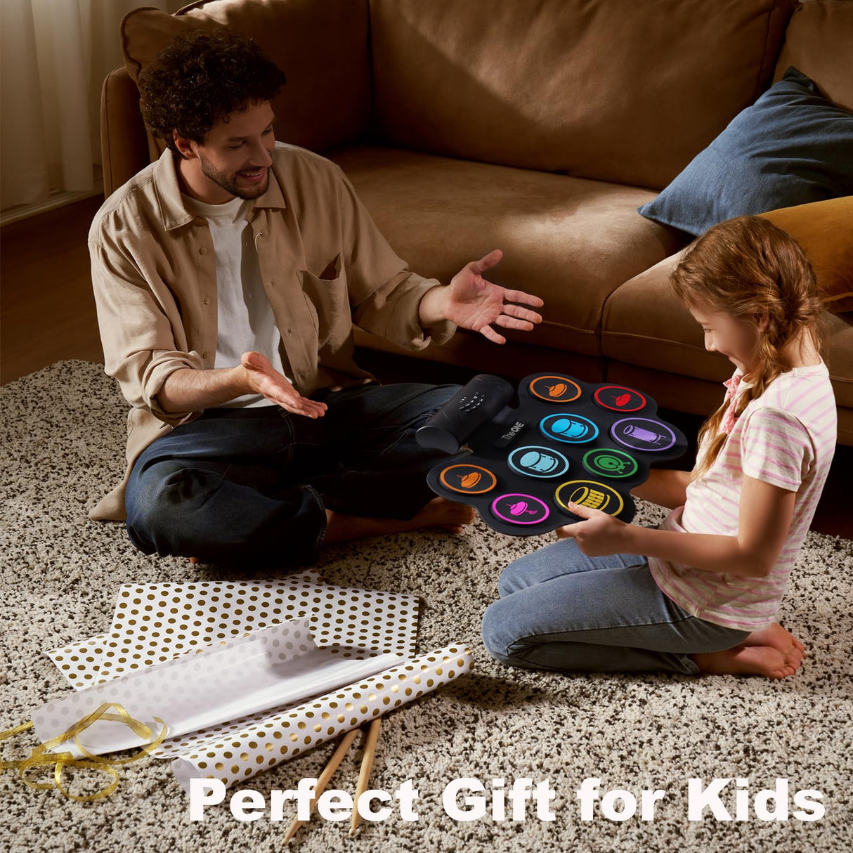 The ONE Electronic Drum Set 9 Pads Roll Up Drum Kit With Free App, Dual Built-in Speakers, Drum Sticks Pedals, Bluetooth MIDI, Great Christmas & Birthday Gift For Kids and Beginners