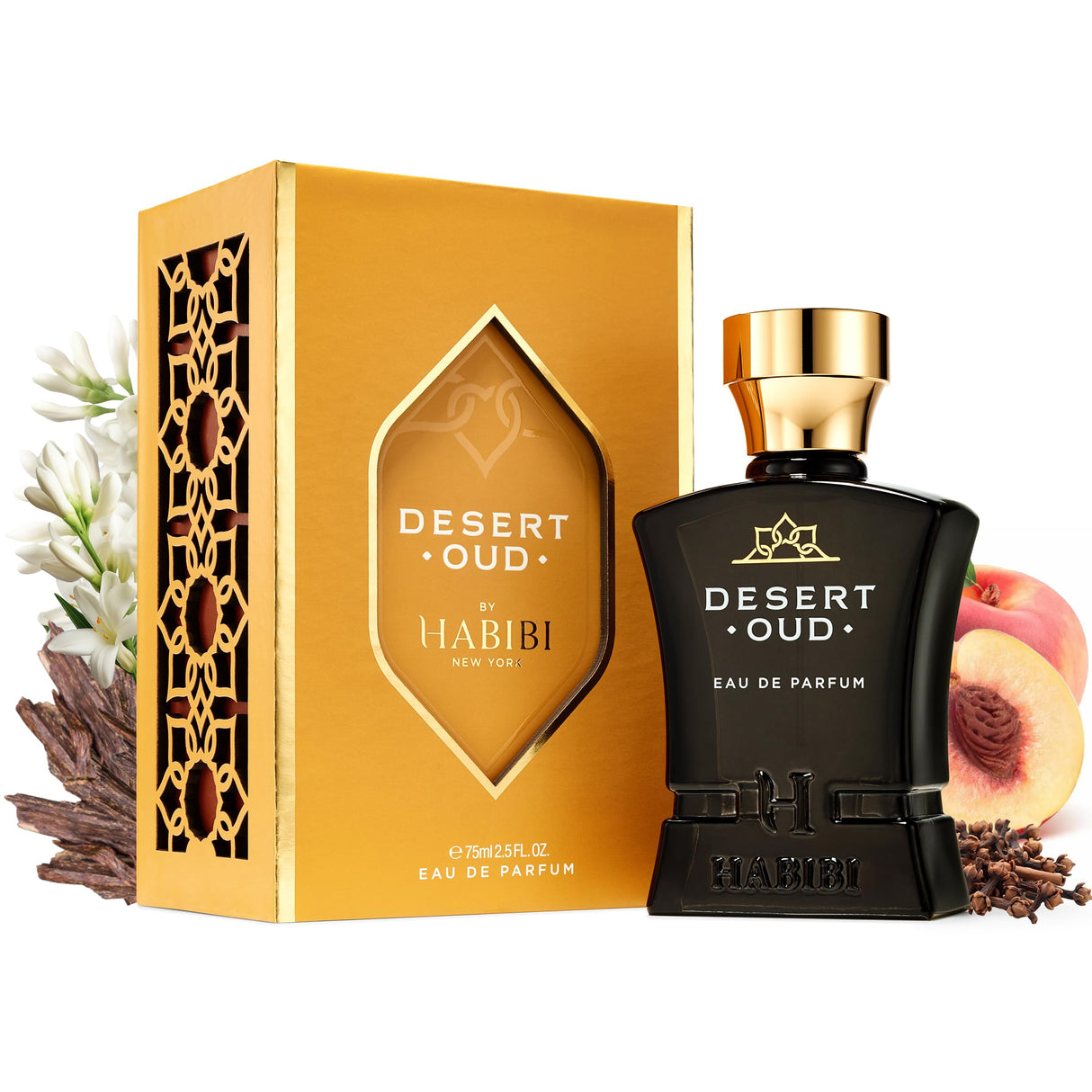 H Habibi Desert Oud Perfume For Men - Eau De Parfum (2.5 Oz), Arabian Cologne For Men - Warm, Sweet & Spicy Fragrance with Rare Exotic Notes of Oud Woody, Citrus, Amber Musk Perfume & Patchouli