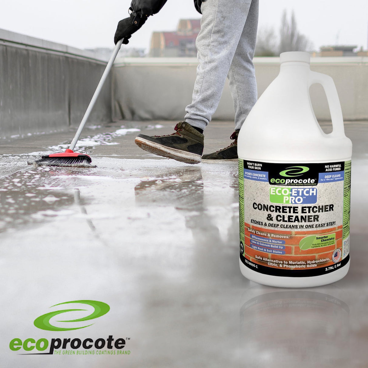 Eco Etch Pro Concrete Cleaner & Etcher Dissolver - Efflorescence, Rust & Dirt Remover from Brick, Driveway, Garage - Gentle Substitute for Citric & Muriatic Acid - Non-Toxic & Safe - 1 Gallon