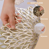 Snowkingdom Pack of 18 Gold Metallic Round Placemats Bulk Pressed Vinyl Leaf Dinning Kitchen Table Mats Decorations Setting for Christmas Wedding Thanksgiving Party Event Holiday Autumn Harvest