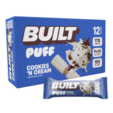 Built Bar, Puff Protein Bars, Cookies 'N Cream Puff, 17g Protein Snacks, On-The-Go Bars, Only 140 Calories, 7g Sugar, Collagen, Not Gluten Free, 12 Count