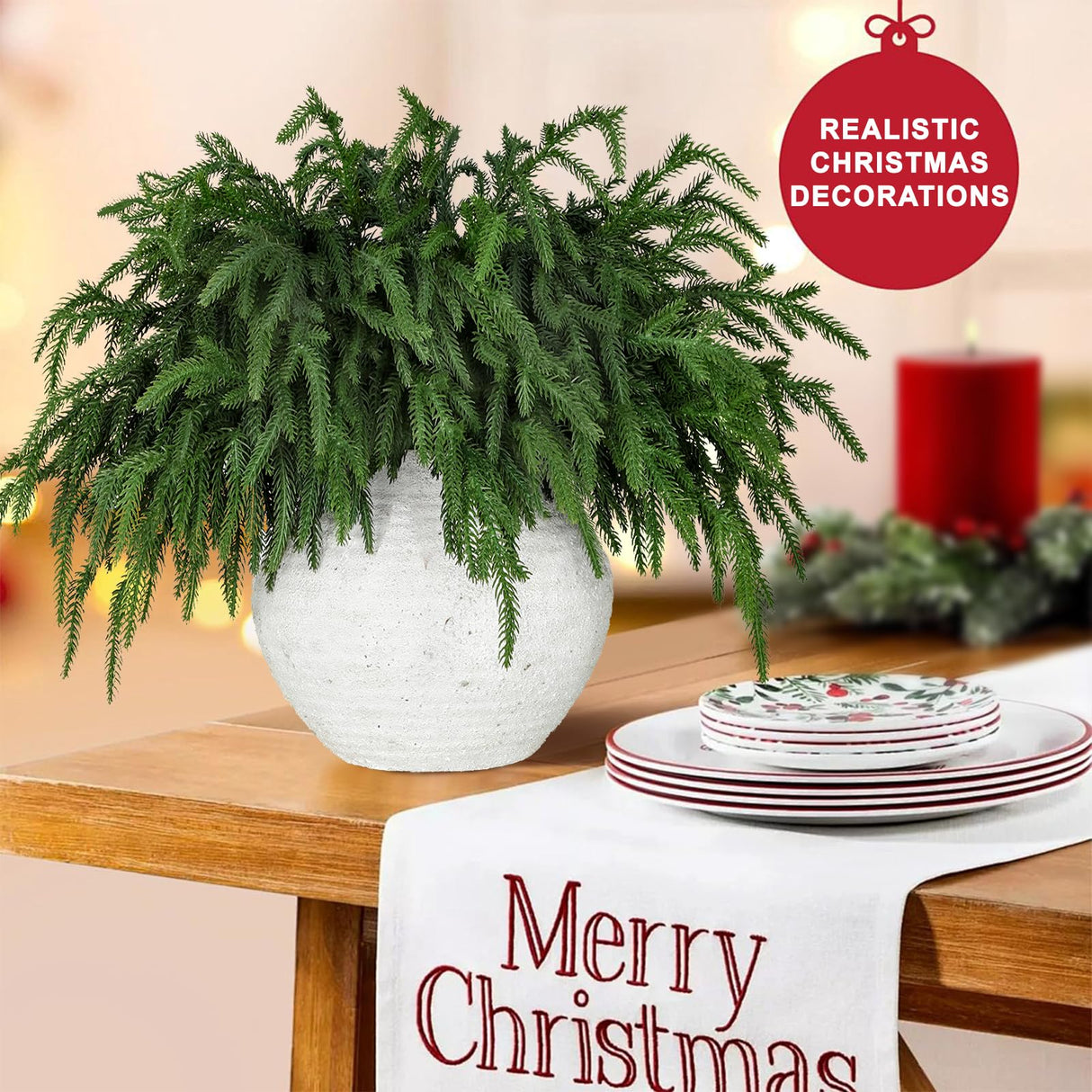 LZNPA 12 Pcs Realistic Christmas Pine Branches Natural Droopy Soft Bendable Artificial Pine Stems Picks Lifelike Greenery Stems for Vases Cedar Wreaths Garland Outdoor Indoor Christmas Decorations