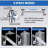 Shower Head,8”Rain Shower Head with Handheld Spray Combo with 11'' Angle Adjustable Extension Arm/Flow Regulator/Shower System,High Pressure Rainfall Shower Head Bathroom,Chrome
