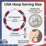 NLCAC USA Hoop Earrings Red White Blue Patriotic Resin Rhinestone Wrapped Hoop Dangle Earrings for Women(USA Round)