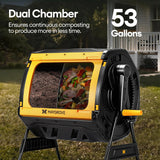 Maygrove Outdoor Compost Bin 53 Gallon, Dual Chamber Large Compost Tumbler for Garden Backyard, with 360° Rotating, Sliding Doors & Solid Steel Frame, Updated Instructions