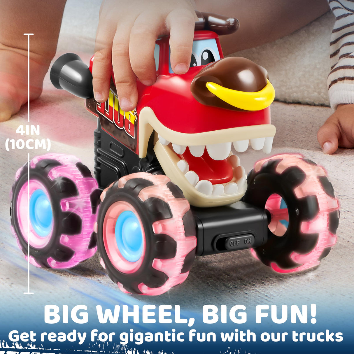 JOYIN 3 Pack Monster Truck Toy - Motion Activated Light-Up Cars for Toddlers - Monster Treads Lightning Wheels - Baby Toy Trucks - Press & Go Cars for Kids Boys Birthday Gifts for Christmas