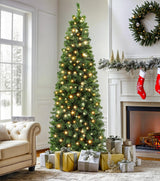 DWVO 7.5 FT Pre-Lit Slim Pencil Fraser Fir Artificial Christmas Tree with 350 Lights and 1000 Branch Tips, Green