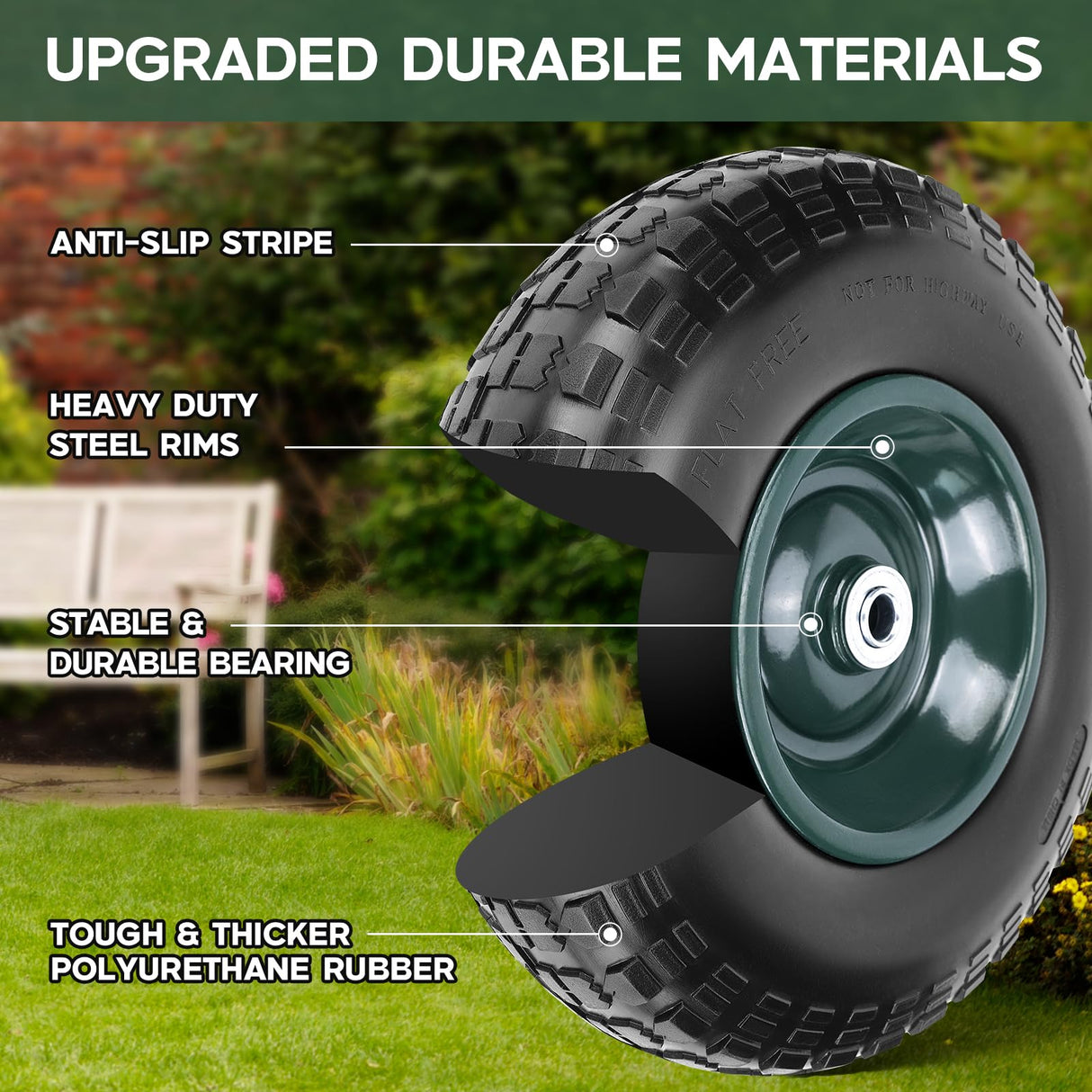 Taifa 1 PC 13 Inch 4.00-6 with 5/8'' & 3/4'' Bearings Rubber Solid Flat Free Replacement Tires and Wheels, Air Less Wheel for Wheelbarrow/Wagon/Hand Truck/Trolley/Garden Scooter etc.