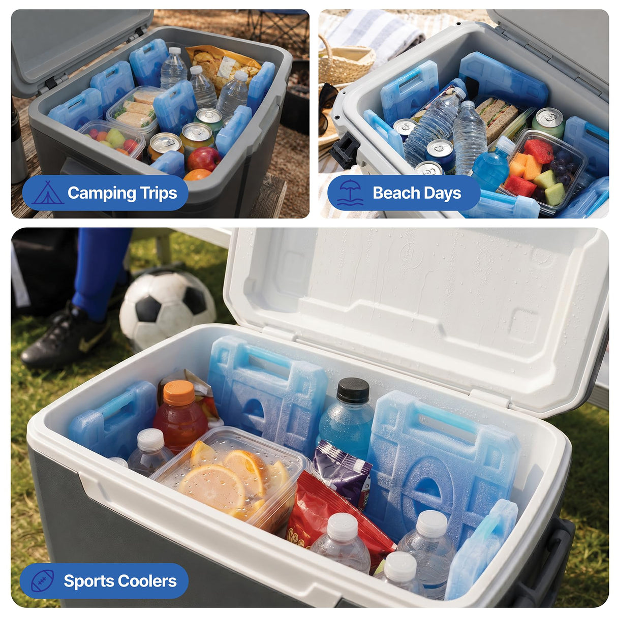 Sport Temp Reusable X-Large Ice Pack (8 Pack) Long Lasting - Perfect for Keeping Food Or Beverages Cold, Coolers, Camping, Beach Coolers, Hiking & More, Clear Blue