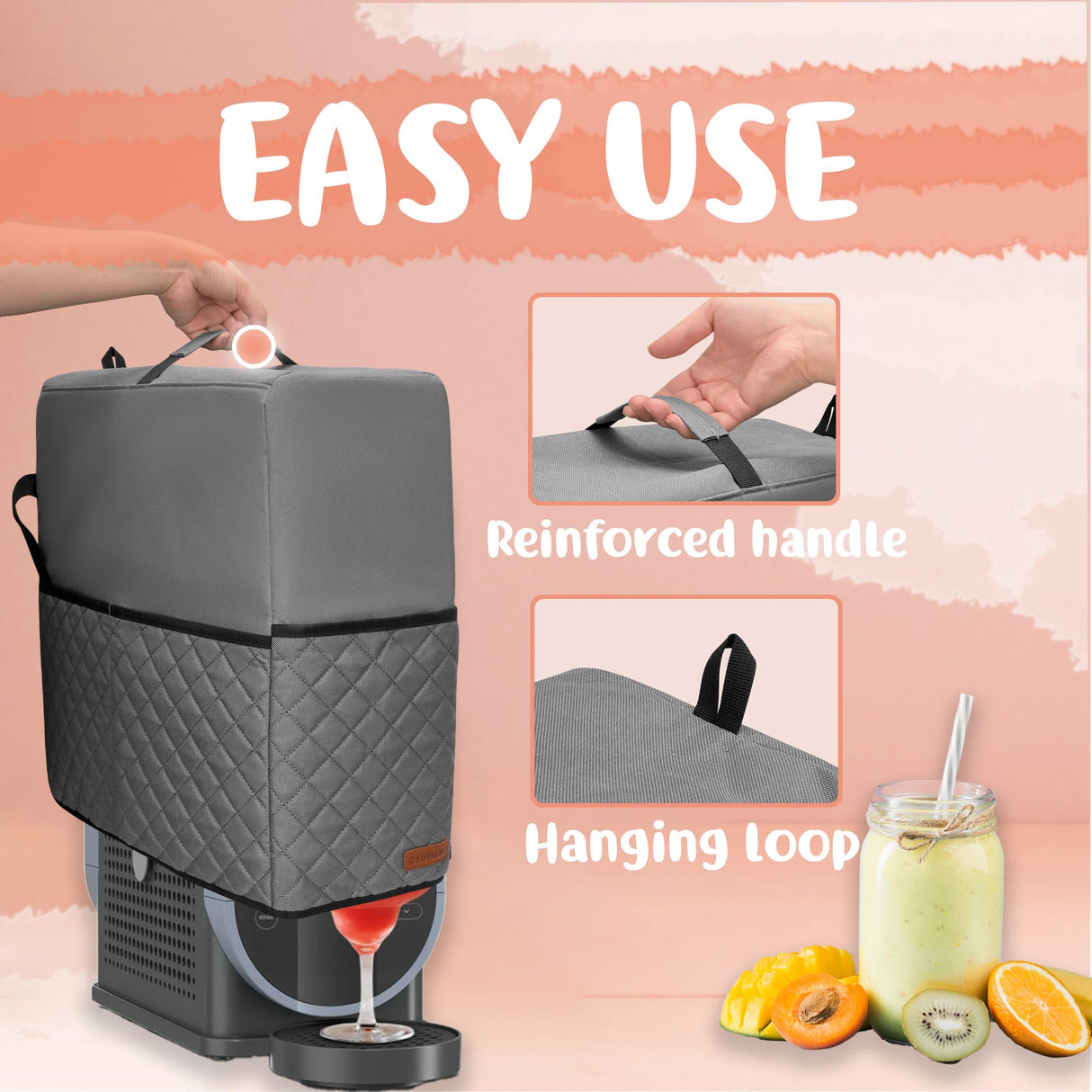 CROTIRAD Slushie Machine Dust Cover for Ninja Slushie Frozen Drink Maker, Hanging Dust Cover for Ninja Slushy Machine, Easy Foldable Fits Ninja Slushi Maker, Quilted Gray, Upgrade