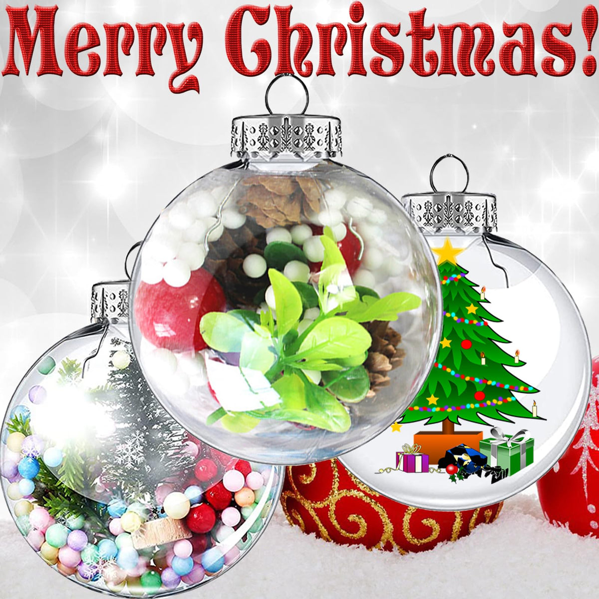 3.15 inch Clear Plastic Ornament Balls, Christmas Balls, DIY Fillable Ornaments, Clear Ornaments for Crafts Fillable - 12 PCS