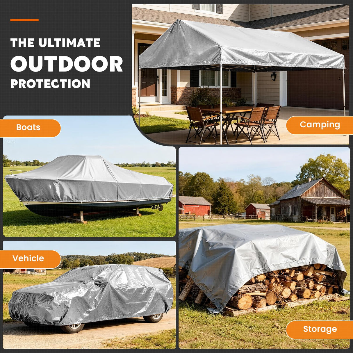 Keten Tarps Heavy Duty Waterproof 10X12 Feet, Extra Thick 16 Mil, Tear & Fade Resistant, UV Blocking, Outdoor Tarp with Reinforced Grommets for Roof, Camping, Patio, Pool, Boat(Silver/Black)
