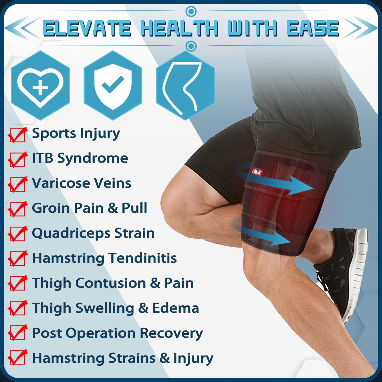 Hamstring Tape Compression Hiball Adjustable Thigh Brace, Hamstring Compression Wrap, Thigh Compr ...