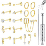 LOLIAS Hypoallergenic Gold Threadless Flat Back Stud Earrings for Women