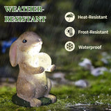 Solar Rabbit Garden Statue Outdoor Decor, Bunny Figurines with Solar Lights, Yard Decorations for Patio Balcony Yard Lawn Ornament - Unique Birthday Easter Housewarming Gifts for Women, Mom, Grandma
