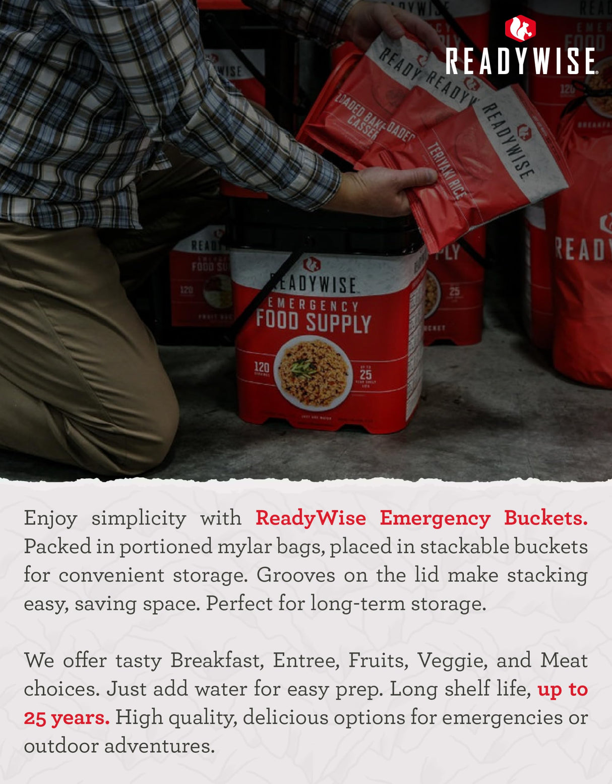 ReadyWise Emergency Food Supply - 14 Day, 150 Servings Emergency Freeze Dried Food Bucket, Protein Meals, Camping Essentials, Survival Kit, Disaster Prepping Supplies, up to 25 Year Shelf Life
