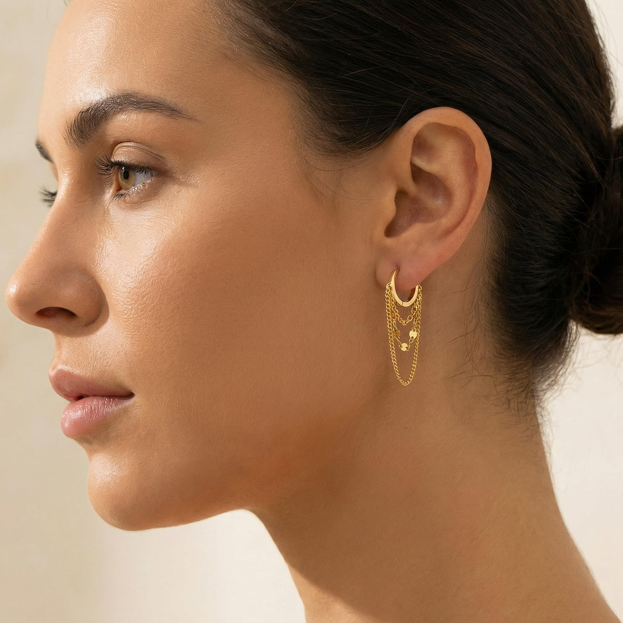 Reffeer Solid 925 Sterling Silver Chain Drop Earrings Hoop for Women Teen Girls Hoop Earrings Tassel Chain Huggie Dangle Earrings (B-18K Gold Plated)