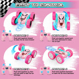 cosone Pink Remote Control Car for Girls - RC Stunt Cars with 4WD Double-Sided Driving 360° Flips Rotating, Off Road Remote Car Outdoor Toys for Kids Age 6 7 8-12, Christmas Birthday Gifts