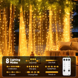 Brightown 300 LED Curtain String Lights, 9.8 FT Hanging Fairy Lights with Remote, 8 Modes, Connectable Waterproof Window Lights for Bedroom Backdrop Wedding Outdoor Christmas Party, Warm White