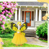 SilTriangle 5pcs Butterfly Porch Goose Outfit Costume Tutu Skirt Butterfly Wing Wand Flower Crown for 17‘' 23‘' Cement Goose(Yellow)
