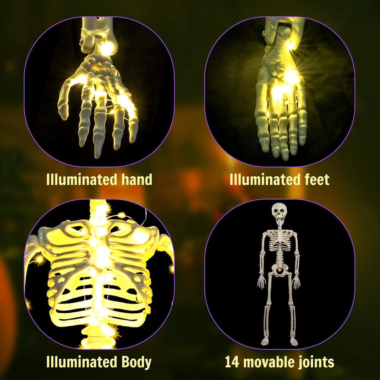 wymulot 2 Pack 40 Inches Plug Operated 400 LED Light Up Halloween Skeleton Full Body Posable Movable Jonints for Halloween Decoration Décor