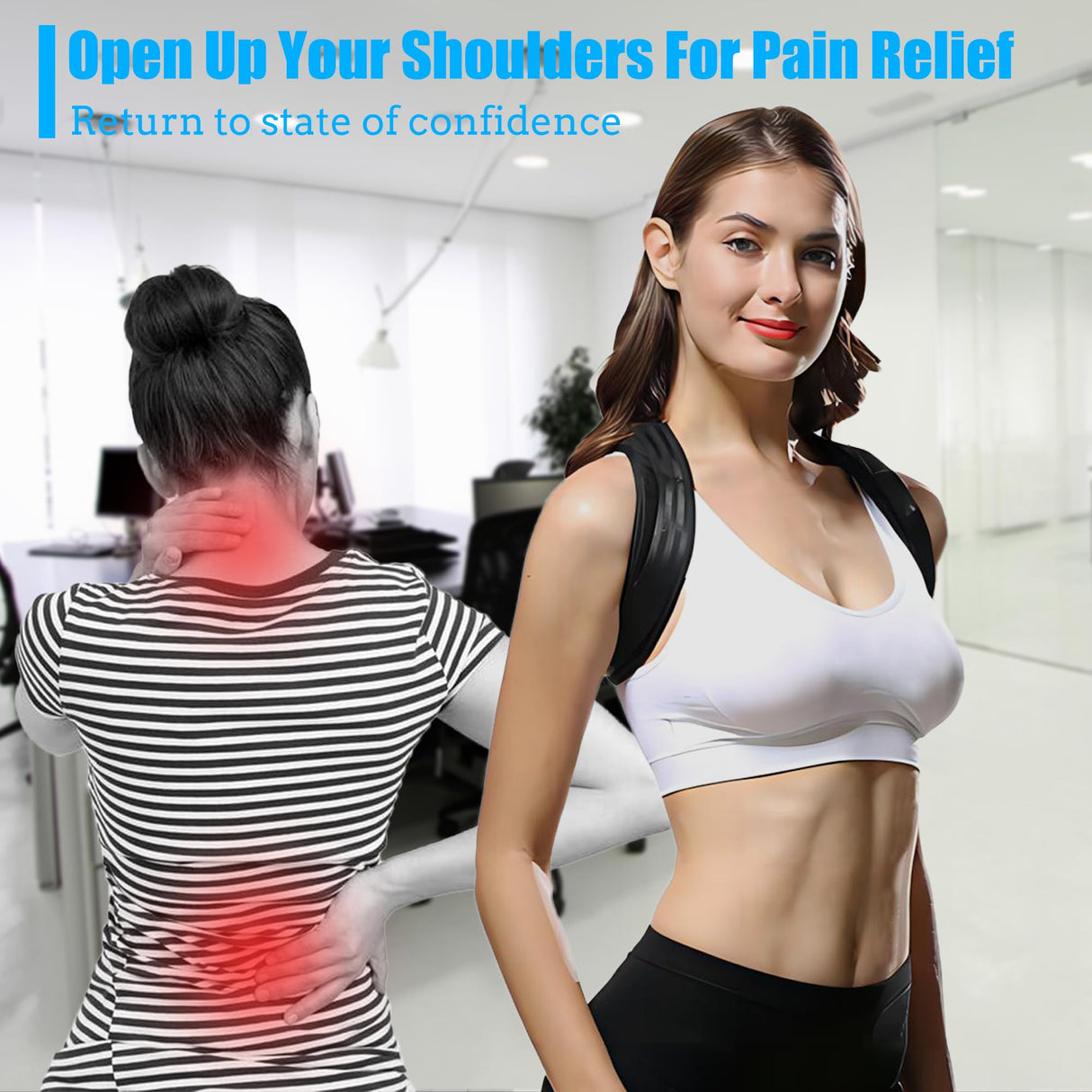 PREMIUM-FUSION Back Brace Posture Corrector for Women and Men - Invisible & Mesh Breathable Upper Back Brace - Adjustable Back Straightener - Relieve Shoulder, Neck & Back Pain, 1 PCS
