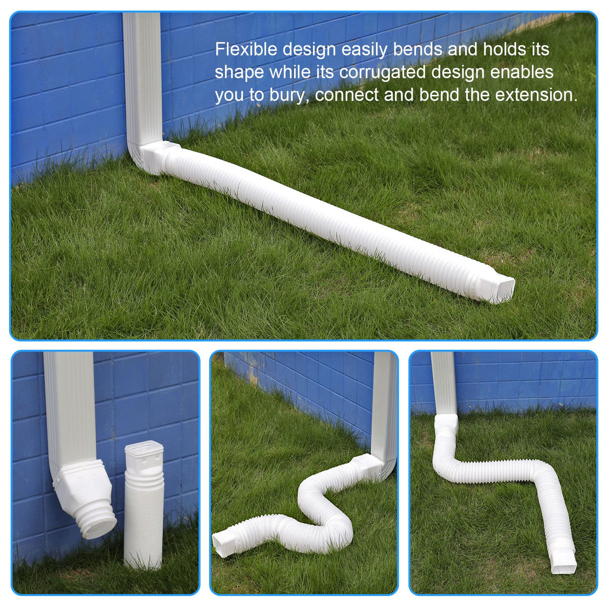 plusgutter 11.5ft Long Gutter Downspout Extensions Flexible, 4" Diameter Drain Downspout Extender, Down Spout Drain Extender for Rainwater Drainage, Extendable from 2.6ft to 11.5ft(White)