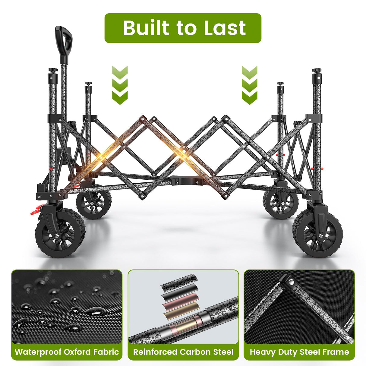 Blomoba Collapsible Wagon Cart with Wheels, 330lbs Heavy Duty Wagon, Black