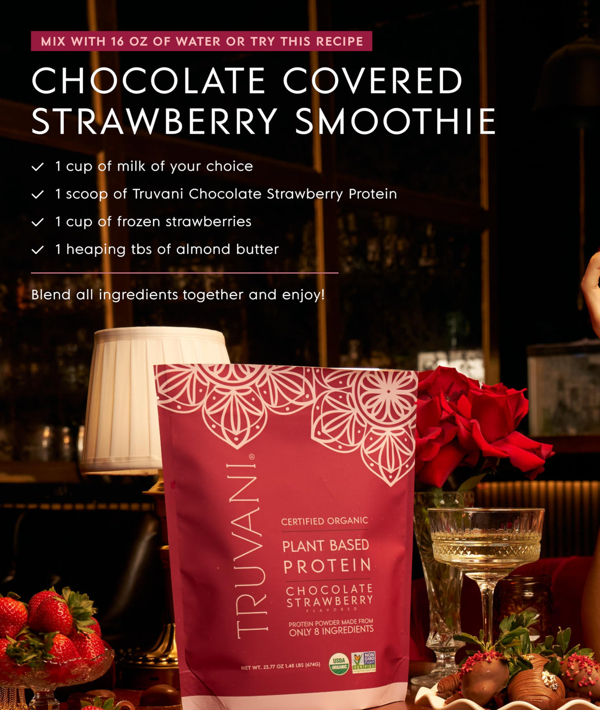 Truvani Vegan Pea Protein Powder | Chocolate Strawberry | 20g Organic Plant Based Protein | 10 Servings | Keto | Gluten & Dairy Free | Low Carb | No Added Sugar