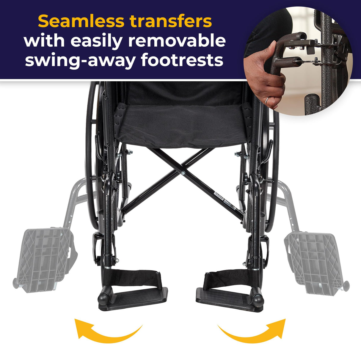 Drive Medical SSP118FA-SF Silver Sport 1 Folding Transport Wheelchair with Full Arms and Removable Swing-Away Footrest, Black