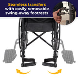 Drive Medical SSP118FA-SF Silver Sport 1 Folding Transport Wheelchair with Full Arms and Removable Swing-Away Footrest, Black