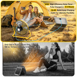 ZMLBTF 14" Solar Powered Fan with 20W Solar Panel & Rechargeable Battery, Portable, Quiet 12 Speed, 360° Tilt Head for Outside, Camping, Travel, Greenhouse, Chicken Coop, Patio, gazebo (Yellow)