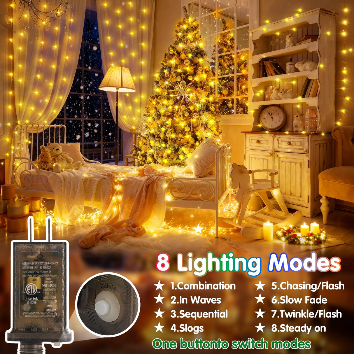 KNONEW 203FT 600 LED Outdoor Fairy Lights Plug in, Christmas Fairy Lights Outdoor Waterproof 8 Modes Memory Times for Wedding Bedroom Walls Garden Trees Decoration(Warm White)