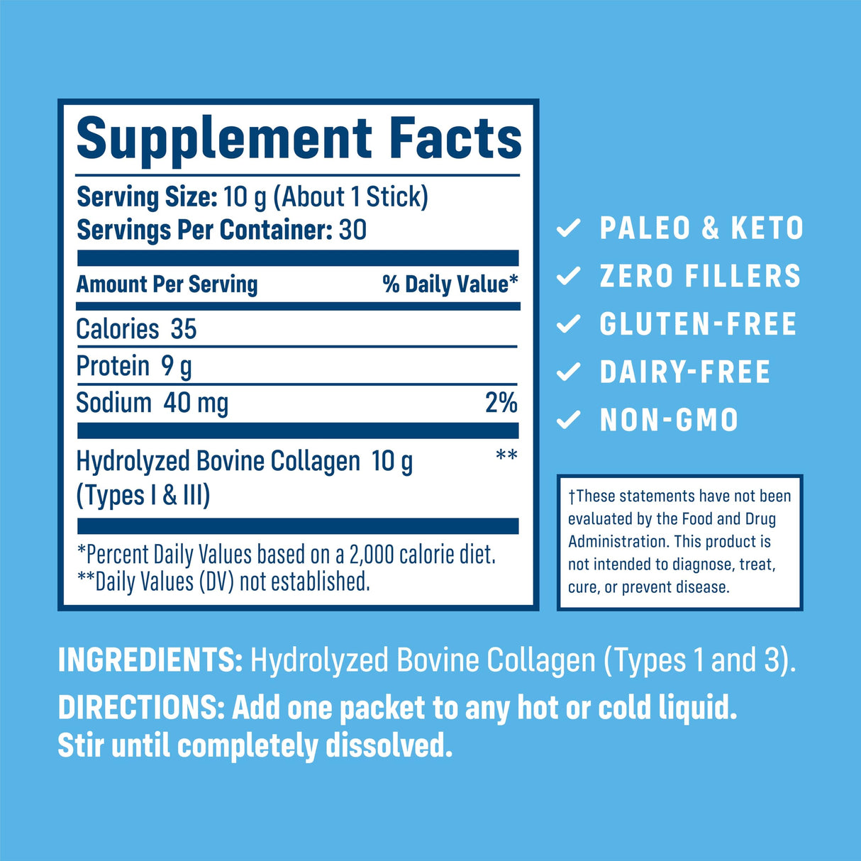 NativePath Collagen Peptides Protein Stick Packs - Hydrolyzed Type 1 & 3 Collagen Powder for Skin, Hair, Nails - 30 Servings