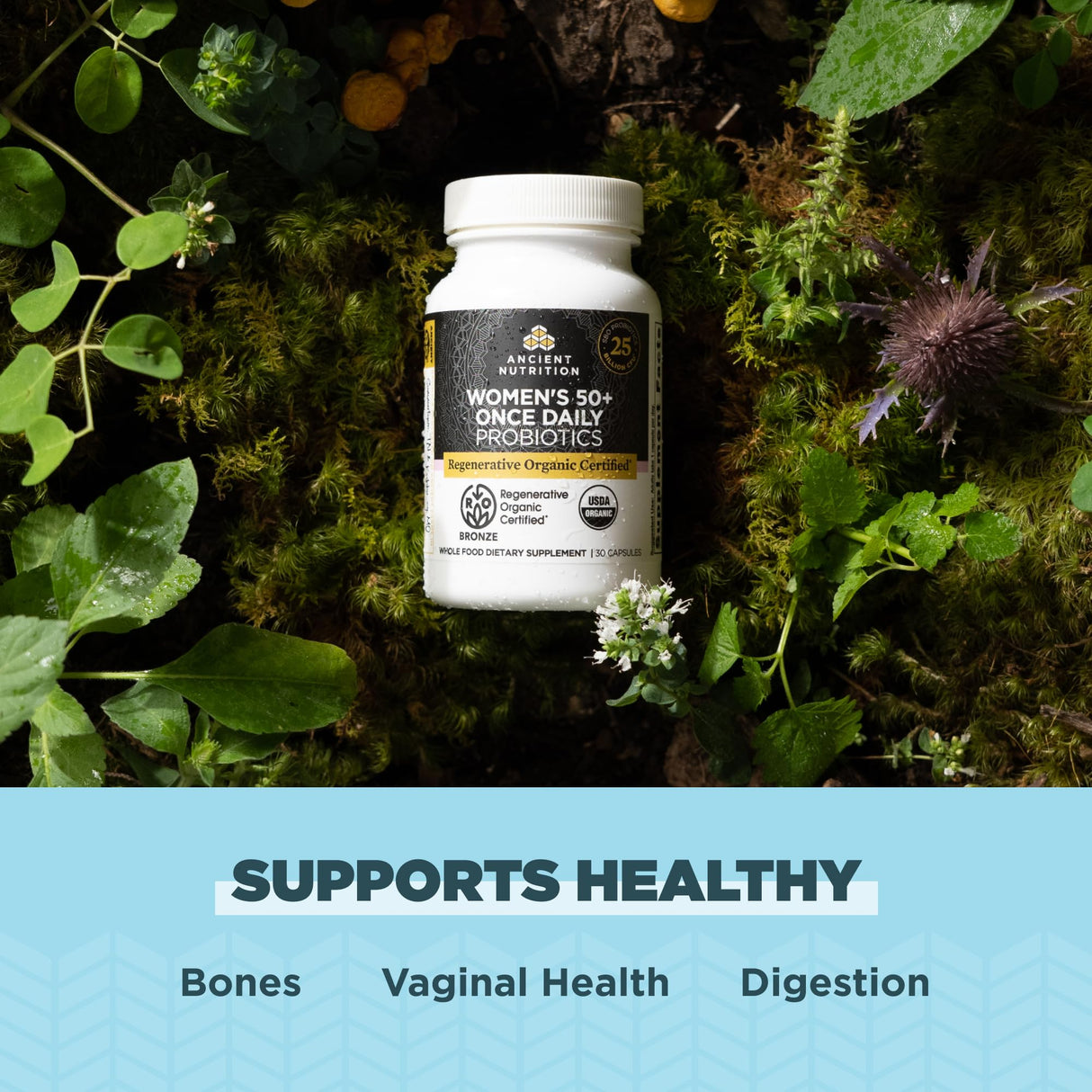 Ancient Nutrition Regenerative Organic Certified Probiotics for Women 50+, Probiotics Women’s 50+ Once Daily, Healthy Digestion and Immune System Support, 25 Billion CFUs* Per Serving, 30 Count
