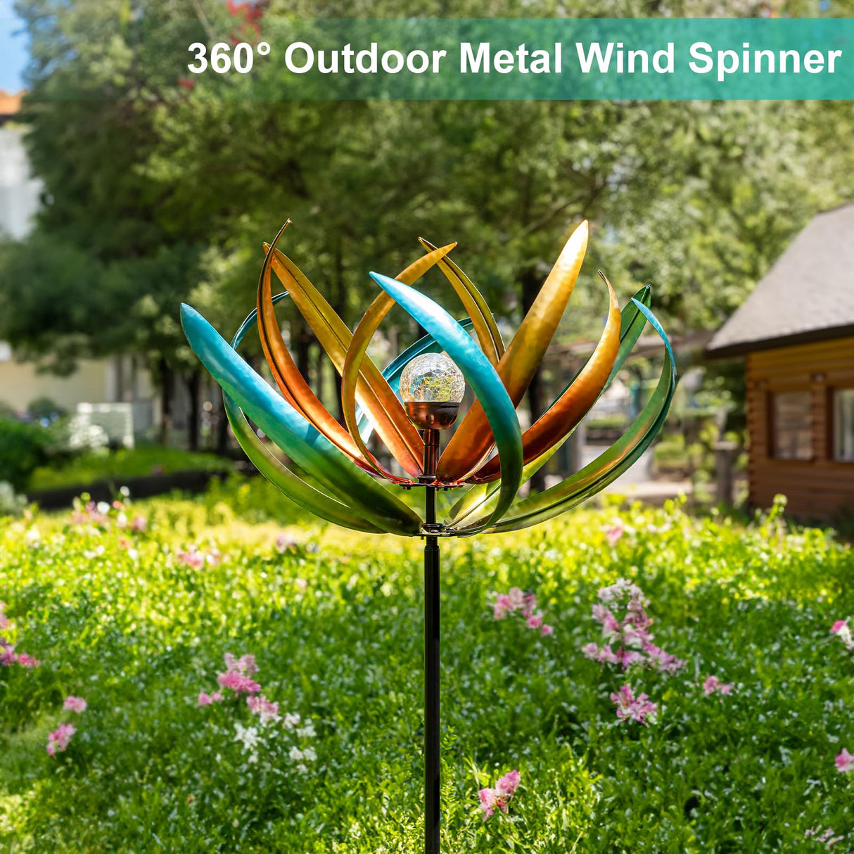 83" Large Solar Wind Spinner Outdoor - Metal Tulip Flower Sculpture with Multi-Color LED Glass Ball - Waterproof Kinetic Yard Art for Garden Lawn Patio, Mother’s Day Birthday Gardening Gifts
