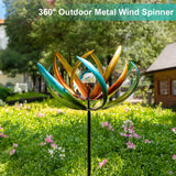 83" Large Solar Wind Spinner Outdoor - Metal Tulip Flower Sculpture with Multi-Color LED Glass Ball - Waterproof Kinetic Yard Art for Garden Lawn Patio, Mother’s Day Birthday Gardening Gifts