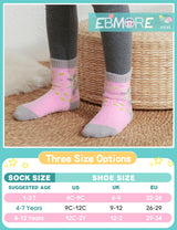 EBMORE Girls Kids Toddler Fluffy Socks Grips Non Slip Slipper Socks Warm Winter Cosy Hospital Gifts Socks Stocking Fillers 6 Pairs(Unicorn,4-7 Y)