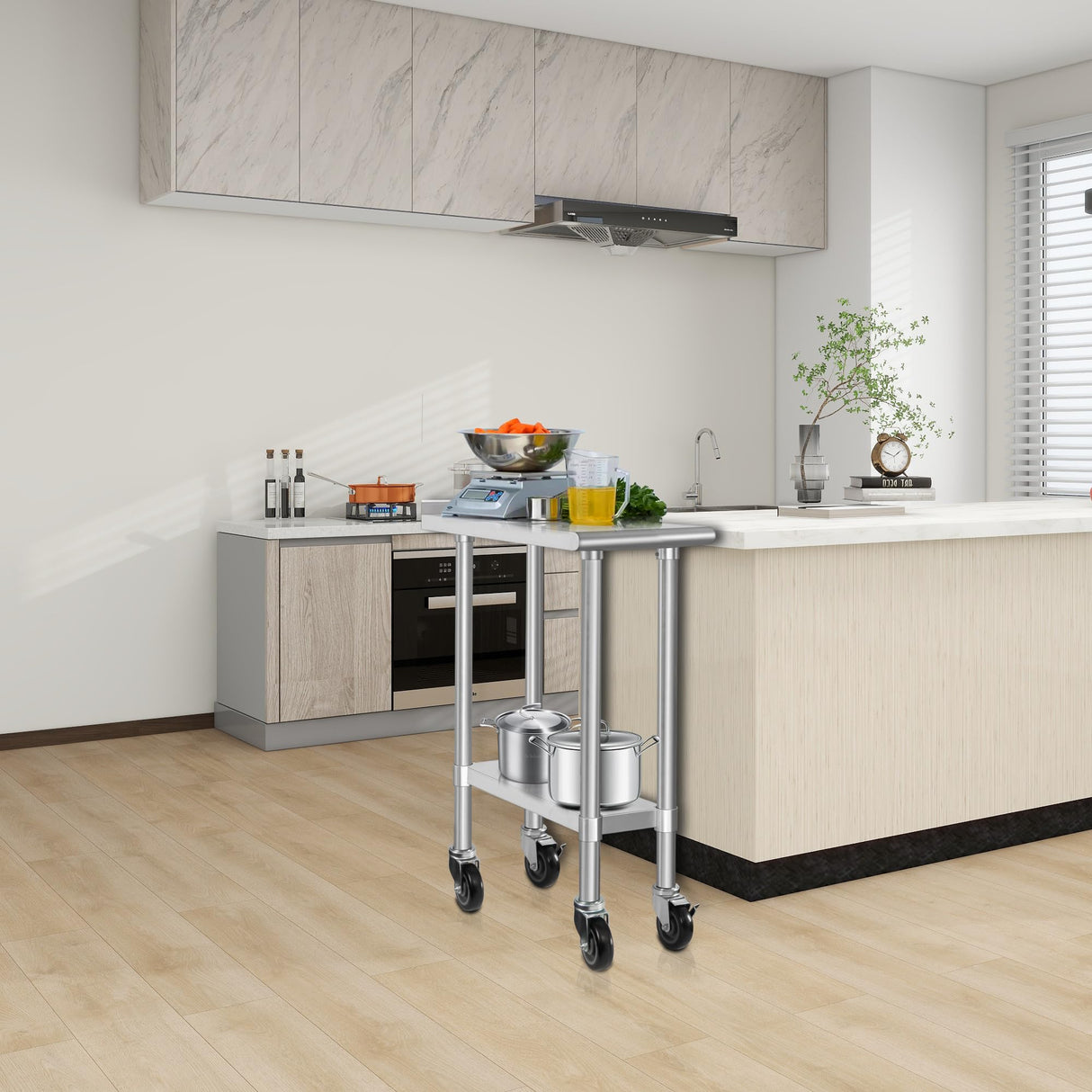HARDURA Stainless Steel Commercial Work Table with Wheels Prep & Work Metal Table 30×12 Inches Heavy Duty NSF with Casters and 2" Backsplash