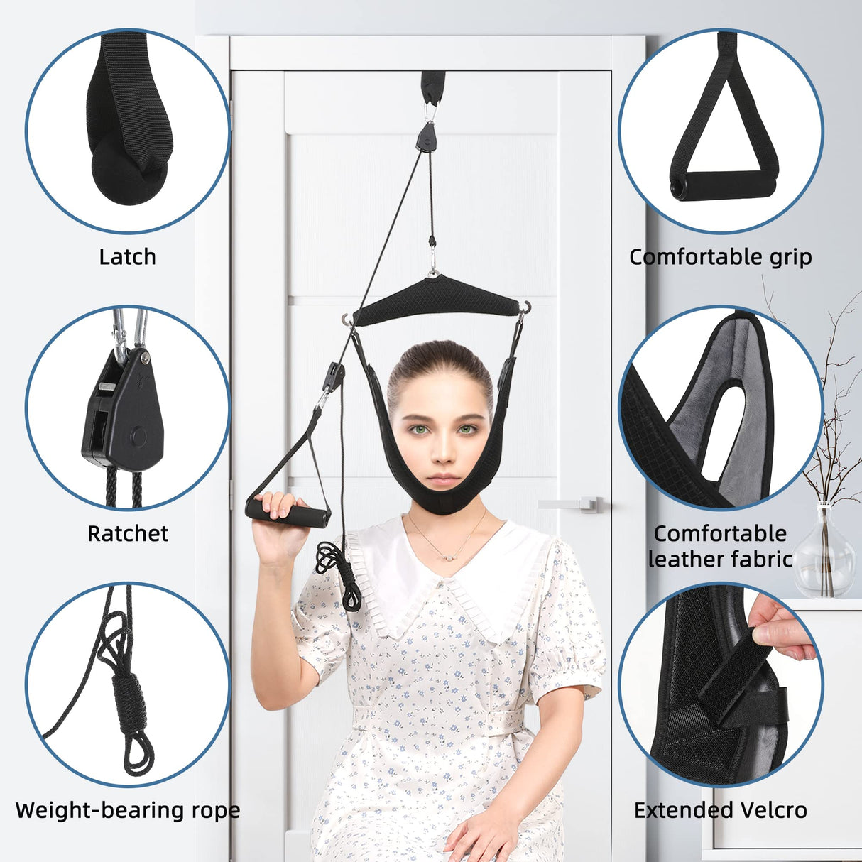 Fanwer Upgraded Neck Stretcher Cervical Neck Traction Device,Double Ratchet Neck Tension Relief Portable Over The Door Device,for Physical Therapy,Neck Pain Relief, Vertebrae Disk Herniation,Black