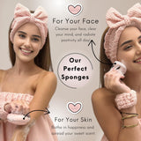 Happy Lolli Power Shower Gift Set: Luxury Bath Accessories Basket for Women & Teen Girls – Includes Body & Hair Towel, Wrist Bands, Headband, Face Sponge & More – Empower Your Routine (Fresh in Pink)