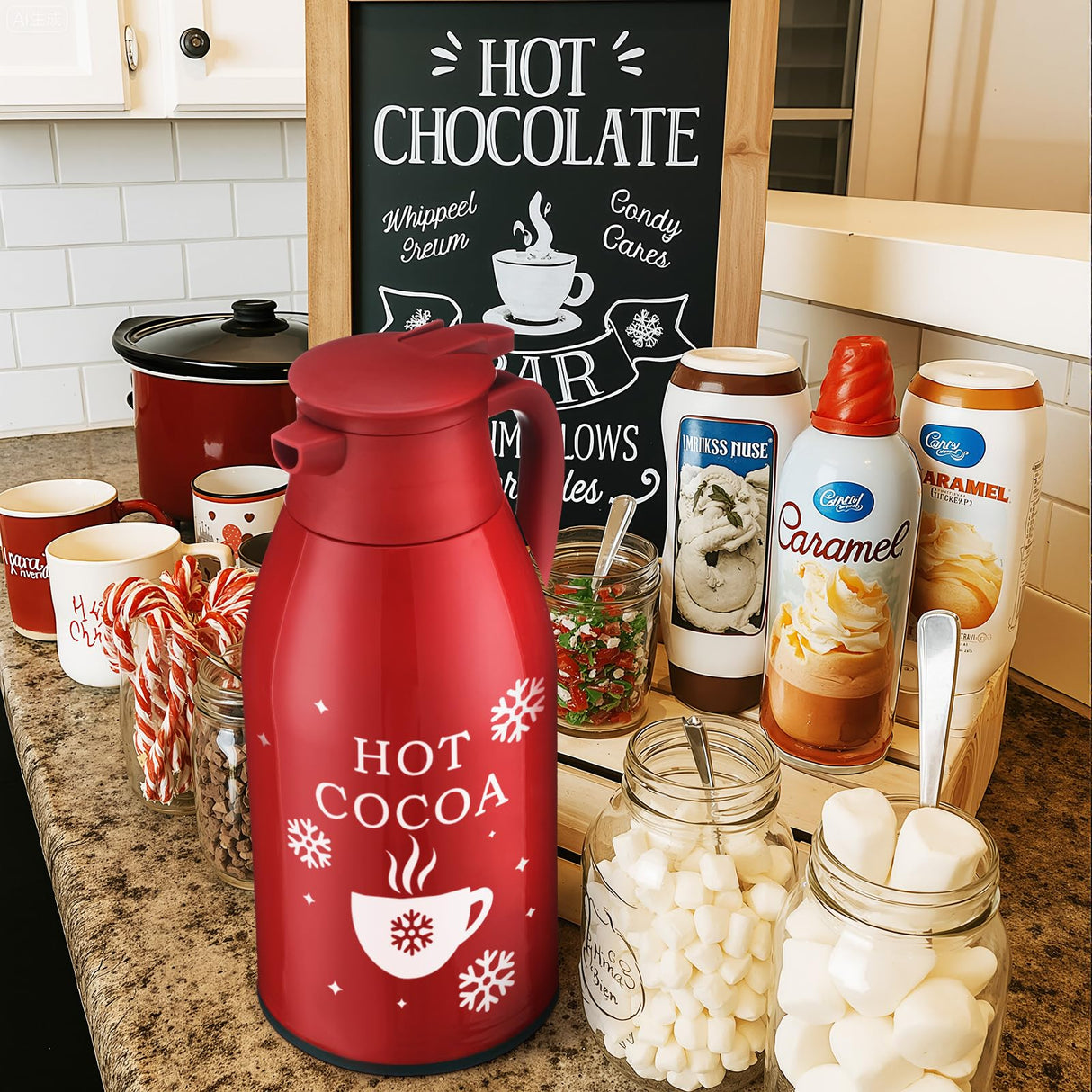 LemonRoad 1 Pcs 68 oz Hot Chocolate Drink Dispenser Red Cocoa Drink Dispenser for Keeping Christmas Hot Cocoa Bar Supplies for Chocolate Party Favors Supplies