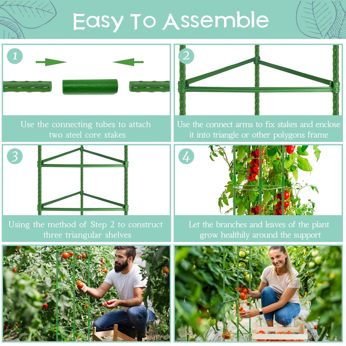 Legigo 2-Pack Tomato Cage for Garden Plant Support- Up to 63inch Garden Stakes Tomato Cage, Tomato Trellis for Potted Plants, Tomato Cages Plant Stakes for Climbing Vegetables Plants Flowers