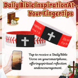 Landical 6/12 Pcs Softball Baseball Bible Verse Bracelets with NFC Technology for Women Men Teen Team Religious Christian Scripture Bracelet Tap-to-read with Phone Baptism Gift(12 Pcs,White,Baseball)