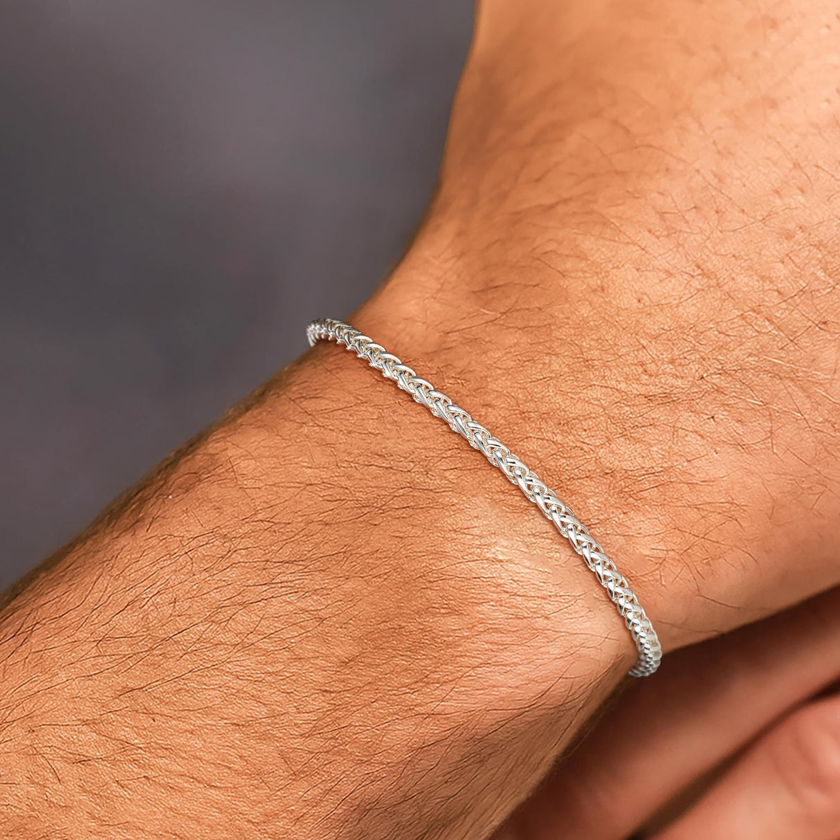 Maxcate 925 Sterling Silver Bracelet for Men, 3MM Wheat Chain 7.5 Inches
