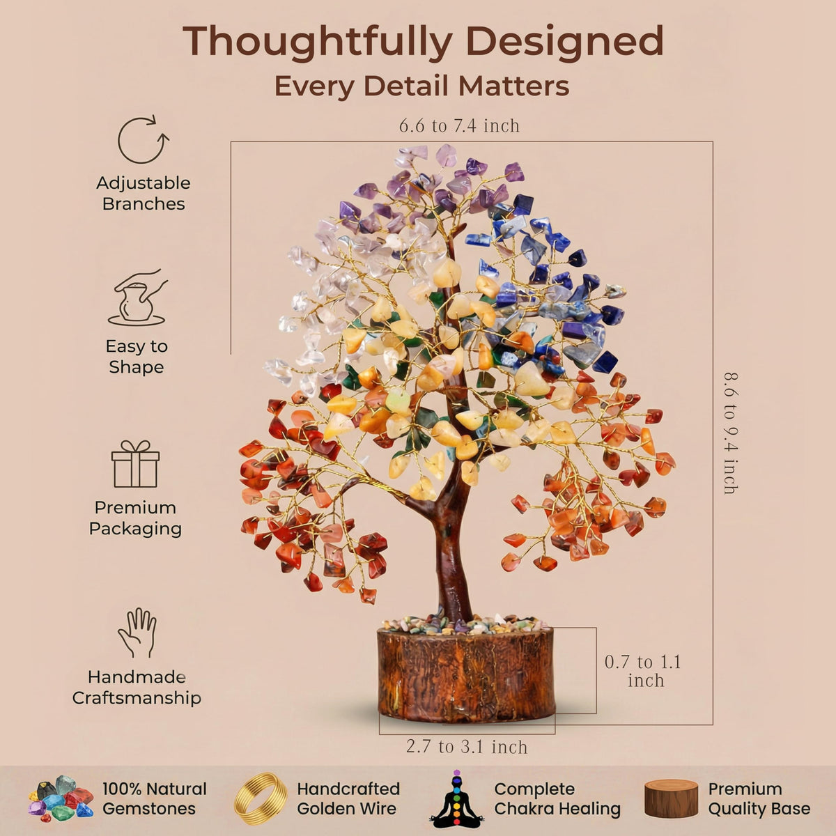 KARMAPLEDGE Healing Crystal Tree of Life for Unique Birthday Gifts for Women, Mom, Friends, Sister, Loved Ones, Handmade 7 Chakra Tree for Home Office Room Decor Brings Positivity & Good Luck