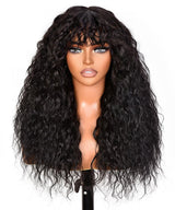 Black Curly Wigs With Bangs for Black Women Human Hair Fix Premium Fiber Long Black Wig for Daily