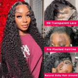 30 Inch 13x6 HD Deep Wave Lace Front Wigs Human Hair Pre Plucked 200% Density Transparent Deep Curly Lace Frontal Wigs With Baby Hair Glueless Wig For Women